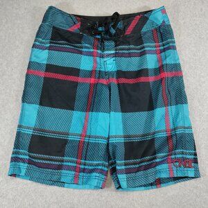 O'Neill Hybrid Board Shorts Mens 32 Blue Plaid 10.5in Inseam Beach Swim Surfing